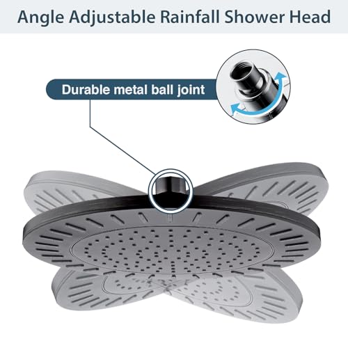 BRIGHT SHOWERS Rain Shower Head, 9 Inch High Pressure Waterfall Showerhead with Adjustable Angle and Anti-clogging Silicone Nozzles, Luxury Bathroom Overhead Shower, Oil-Rubbed Bronze - color: Oil Rubbed Bronze