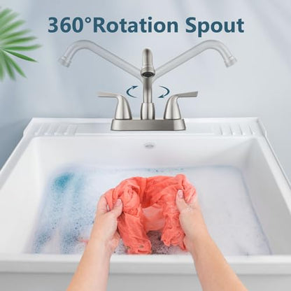 Aolemi Utility Laundry Sink Faucet,3/4" NPT Threaded End,Brushed Nickel | 4-Inch Centerset Laundry Faucet For 2-3 Hole Utility Sinks,With 2 Handles,Swivel Stainless Steel Spout and Supply Lines - color: Brushed Nickel