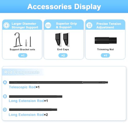 41-118 Inch Tension Curtain Rod, Black | No Drill, Extra Long, Heavy Duty, Renter Friendly - color: Black, size: 41-118inch