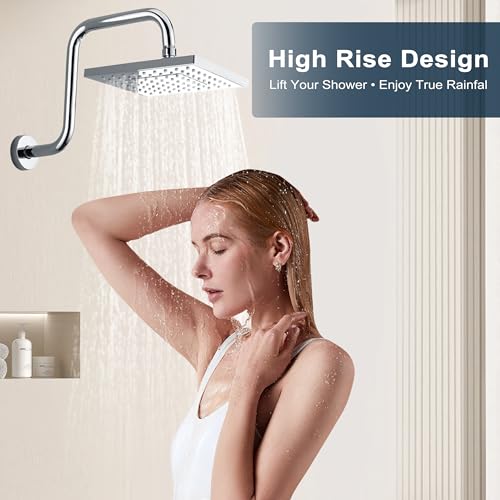 BRIGHT SHOWERS 13 Inch Shower Head Extension Arm with Flange S Shaped High Rise Extender, Long Stainless Steel Rainfall Shower Head Pipe Arm, Chrome - color: Chrome, style: S-Shape 13 Inch