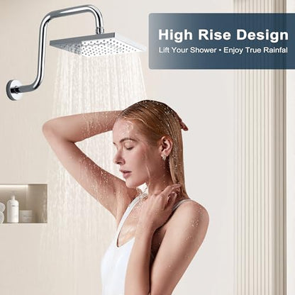 BRIGHT SHOWERS 13 Inch Shower Head Extension Arm with Flange S Shaped High Rise Extender, Long Stainless Steel Rainfall Shower Head Pipe Arm, Chrome - color: Chrome, style: S-Shape 13 Inch