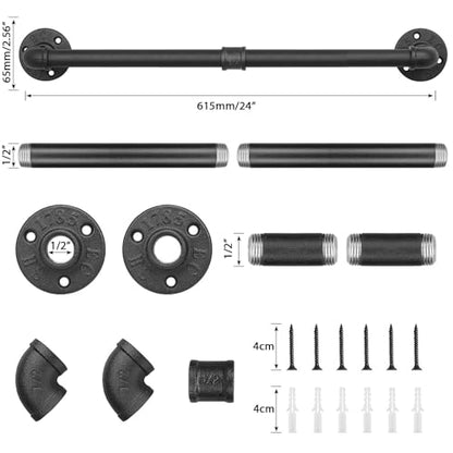 Industrial Pipe Towel Rack Towel Bar, Heavy Duty Wall Mounted Rustic Farmhouse Bath Towel Holder for Bathroom (Black, 24 inch) - color: Black, size: 24 inch