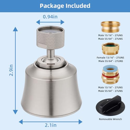 4 Modes Kitchen Sink Faucet Head Aerator, Big Angle Swivel, Brushed Nickel | Faucet Sprayer Attachment with 2 Ball Joint, 55/64-27UNS Famale Thread, Male Thread Adapter Included - color: Brushed Nickel, style: with 2 joint balls