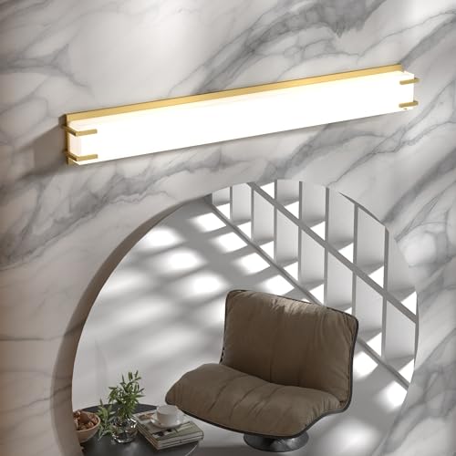 LED Bathroom Light Fixtures Over Mirror 32” Vanity Light with Milky White Lampshade 4000K Daylight Bath Bar (Gold) - color: Gold, size: 32 inch