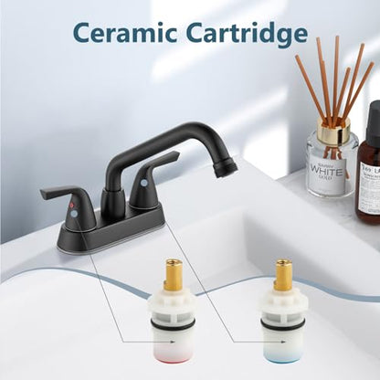 Aolemi Utility Laundry Sink Faucet,3/4" NPT Threaded End,Matte Black | 4-Inch Centerset Laundry Faucet For 2-3 Hole Utility Sinks,With 2 Handles,Swivel Stainless Steel Spout and Supply Lines - color: Matte Black
