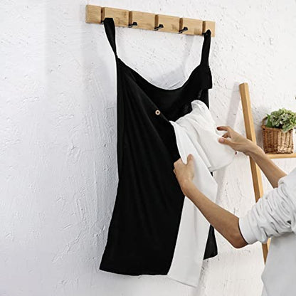 Linen Hanging Laundry Bag, 100% Linen Over The Door Laundry Hamper with Buttons and Zipper, Space Saving Door Hampers for Laundry Dirty Clothes Home Travel, Black - color: Black