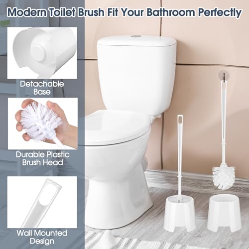 12 Sets Toilet Brushes and Holders Set White Toilet Bowl Brushes for Bathroom Scrub with Plastic Holders for Bathroom Cleaning Accessories