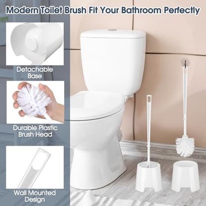 12 Sets Toilet Brushes and Holders Set White Toilet Bowl Brushes for Bathroom Scrub with Plastic Holders for Bathroom Cleaning Accessories