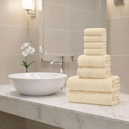 8 Piece Bath Towels for Bathroom Set - 100% Cotton, Soft Absorbent Bathroom Towels Set - 2 Extra Large Bath Towels, 2 Hand Towels & 4 Washcloths - Hotel Spa Thick Plush Towel, Cream - color: Cannoli Cream (Pack 0f 8)
