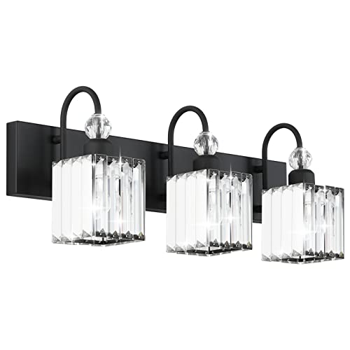 Ralbay Modern Crystal Black Vanity Light 3 Light Bathroom Light Fixtures Over Mirror Matte Black Crystal Bathroom Wall Lighting - color: Square-Black, size: 3-light