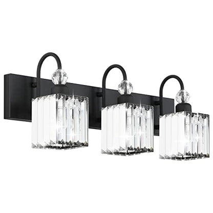 Ralbay Modern Crystal Black Vanity Light 3 Light Bathroom Light Fixtures Over Mirror Matte Black Crystal Bathroom Wall Lighting - color: Square-Black, size: 3-light