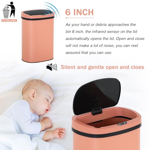 13 Gallon Stainless Steel Trash Can Automatic Trash Can Garbage Can Bathroom Garbage Can with Lid for Kitchen Living Room Office Bathroom, Electronic Motion Sensor Automatic, Pink - color: Pink