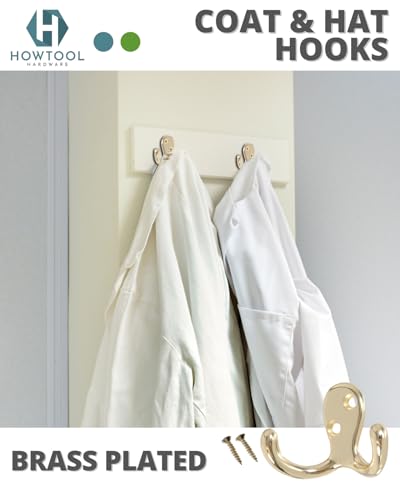 Brass Double Robe Hook 5 Pack with Screws Towel Coat Hat - color: Brass