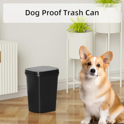 KSSKSS 3 Pack Bathroom Small Trash Can with Lid, 2.6 Gallon Slim Garbage Bin with Pop-Up Lid, 10L Plastic Wastebasket for Bedroom, Office, Kitchen, Toilet (Matte Black) - color: Black-included Trash bags