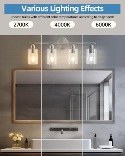4-Light Bathroom Light Fixtures, Brushed Nickel Vanity Lights for Bathroom - color: Brushed Nickel, size: 4 Light - 1 pack