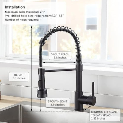 Kitchen Faucet with Pull Down LED Light Sprayer Black | Stainless Steel NSF Certified,1 Handle Faucet,Farmhouse Camper Laundry Utility Rv Wet Bar Sinks,Deck Plate 1,3 Hole - color: A - Black