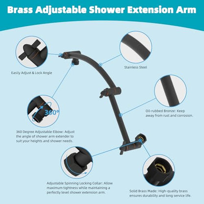 Hibbent Rain Shower Head, 13'' High Pressure Rainfall 5 Spray Mode Showerhead with 16" Shower Head Extension Arm, Brass Adjustable Shower Arm Extender, Waterfall fixed Showerheads, Oil Rubbed Bronze - color: Oil Rubbed Bronze, style: Square 13'' with Arm