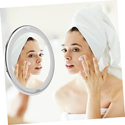 Magnifying Led Vanity Mirror Suction Cup Round Design for Makeup Application Portable Cosmetic Mirror for Bathroom and Travel White No Battery Included