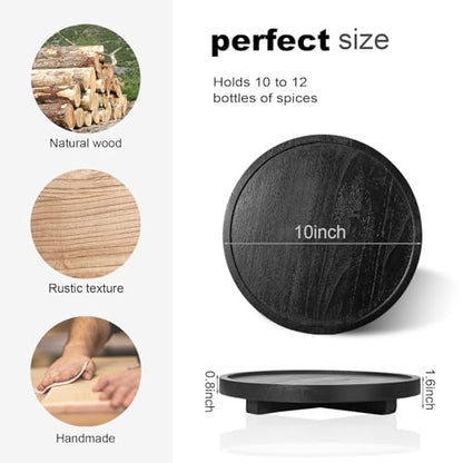 Round Decorative Tray Wood Bathroom Counter Organizer Farmhouse Kitchen Decor Wooden Riser for Soap Dish, Perfume, Candle, Sponge, 10" - Black | Waterproof, Lightweight, Easy Clean, Wood Riser Pedestal Stand Accessories for Office Desk, Vanity, Counter, S