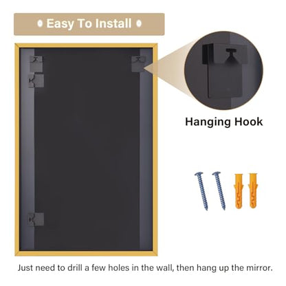 HARRITPURE 24"x36" Rectangle Bathroom Mirror, Gold Vanity Wall Mirror | Aluminum Alloy Frame Wall Mirror, Horizontal or Vertical Wall Mount for Entryway Bedroom Living Room - size: 36"L x 24"W