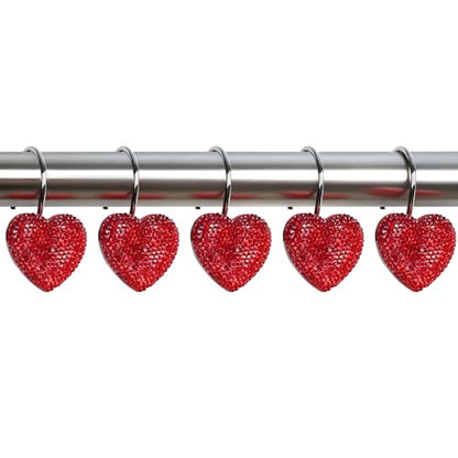 BBV Shower Curtain Hooks Rings for Valentine's Day, 12 Pcs Stainless Steel Glide Shower Hooks for Bathroom Shower Rods Curtains (Red Rhinestones) - color: Red Rhinestones