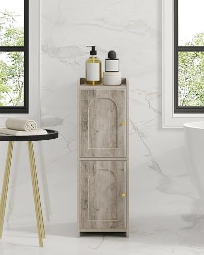 Hzuaneri Bathroom Storage Cabinet, Small Corner Floor Cabinet with 2 Doors | Narrow Toilet Paper Cabinets with Adjustable Shelf, Bathroom Organizer for Small Spaces, 7.9" D x 9.8" W x 29.5" H Greige - color: Greige, size: 7.9"D x 9.8"W x 29.5"H