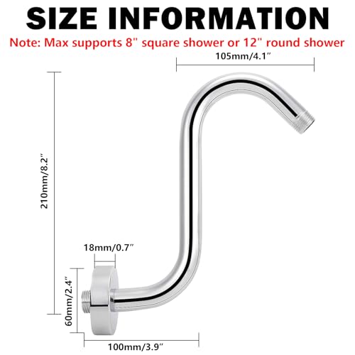 NearMoon S Shaped Shower Head Riser Arm, Shower Extender Arm with Flange, Standard 1/2" Connection- Bathroom Accessory (8 Inch, Chrome) - color: Chrome, style: 8 Inch