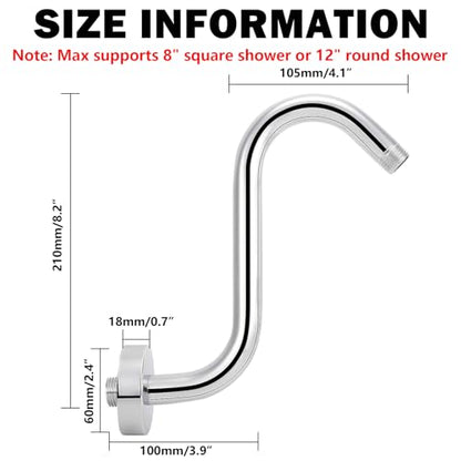 NearMoon S Shaped Shower Head Riser Arm, Shower Extender Arm with Flange, Standard 1/2" Connection- Bathroom Accessory (8 Inch, Chrome) - color: Chrome, style: 8 Inch