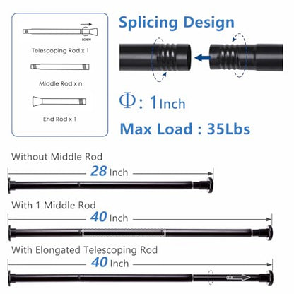 Black Shower Curtain Rod 28"-77", Never Rust Anti-Slip Adjustable Tension Curtain Rods No Drilling, Heavy Duty Spring Enlarged Diameter 1" Tension Rod for Bathroom/Closet/Room Divider - color: Black, size: 28"-77"