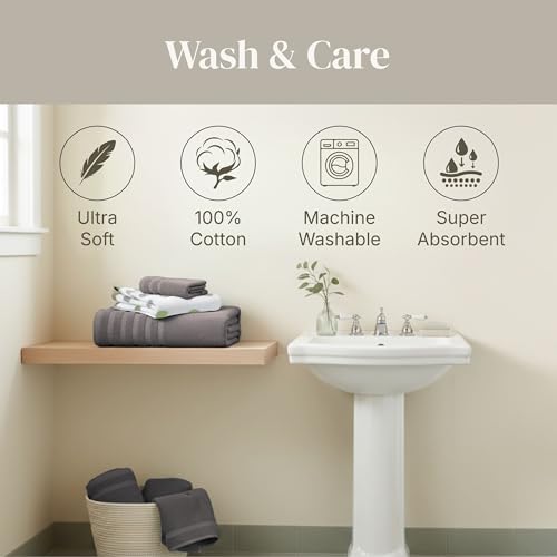 Modern Threads 6 Piece Bath Towel Set – Bathroom Set with 2 Bath Towels, 2 Hand Towels, and 2 Wash Cloths – 100% Cotton, Super Absorbent & Extra Soft – Reversible Natural Vine (Gray) - color: Gray