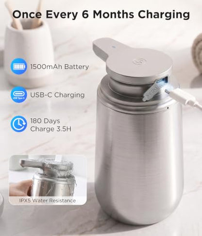 Newise Automatic Liquid Soap Dispenser Touchless - 10.5 Oz, Stainless Steel | 2 Adjustable Dispensing Modes, Self-Cleaning, Rechargeable Dish and Hand Soap Dispenser for Kitchen and Bathroom Countertop - size: Liquid