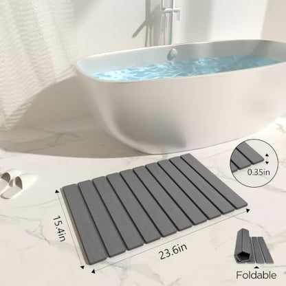 Foldable Stone Bath Mat 60x39cm | Quick-Dry Diatomaceous Earth Bath Rug with PVC Anti-Slip Base | Bathroom, Kitchen, Pet-Friendly Water Absorbent Mat - color: Grey