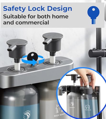 Shampoo and Conditioner Dispenser Shower Soap Dispenser 2 Chamber No Drill Shampoo Dispense for Shower Wall Mounted Shower Shampoo Dispenser 2 Chamber for Bathroom Hotel 2 * 13.37 fl.oz Sliver - color: Sliver-2