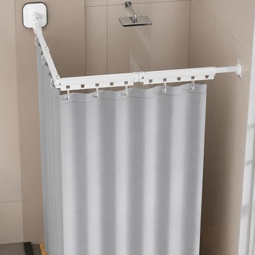 Wall Mounted Folding Shower Curtain, Punch-Free Suction Cups Folding Shower Curtain Rod, Adjustable Heavy Duty Shower Rod with Curtains for Bathroom Bathtub(White,4-Folds (Curtain 1.5m x 2m)) - color: White, size: 4-Folds (Curtain 1.5m x 2m)