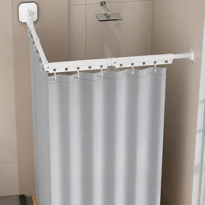 Wall Mounted Folding Shower Curtain, Punch-Free Suction Cups Folding Shower Curtain Rod, Adjustable Heavy Duty Shower Rod with Curtains for Bathroom Bathtub(White,4-Folds (Curtain 1.5m x 2m)) - color: White, size: 4-Folds (Curtain 1.5m x 2m)