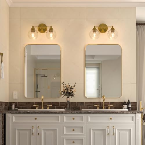 VONLUCE 2 Light Bathroom Vanity Light Fixtures, Gold Finish | Globe Glass Shades, E26 Sockets, Easy to install, Vanity Lights for Bedroom Hallway Living Room - color: Gold, size: 2-Light