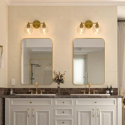 VONLUCE 2 Light Bathroom Vanity Light Fixtures, Gold Finish | Globe Glass Shades, E26 Sockets, Easy to install, Vanity Lights for Bedroom Hallway Living Room - color: Gold, size: 2-Light