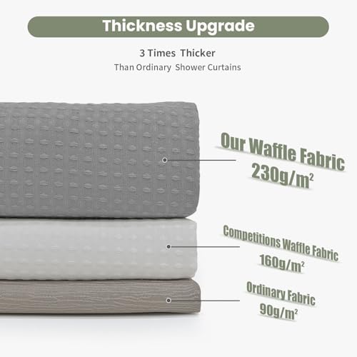 Inhousolu Fabric Shower Curtain, Waffle Weave 230 GSM Polyester, Weighted Hem, Metal Hooks Included, Water Repellent Washable, 72 x 84 Inch, Gray - color: Grey, size: 72"W x 84"L (Pack of 1)