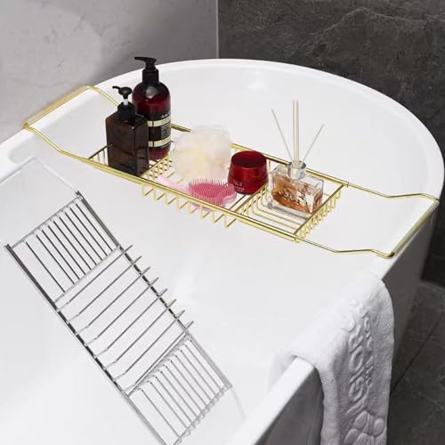 Stainless Steel Expandable Shower Bathtub Tray Over Tub Bath Caddy Expandable Bath Caddy for The Elegant Tub Chrome Polished (Silver) - color: Silver