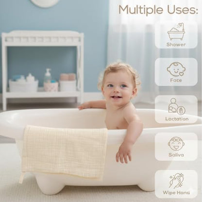 Muslin Baby Washcloths for Newborns, Pack of 8, 11"x11", Super Soft Cotton, Absorbent and Gentle, Baby Cotton Wipes, Baby wash Cloths - color: Beige and Rabbit