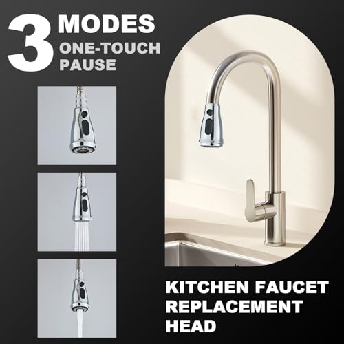 Kitchen Faucet Head Replacement Part, G1/2 (13/16" Male Thread) Pull Down Pull Out Sink Sprayer Nozzle, 3 Functions Stream Spray Pause Faucet Tip,Chrome Finish - color: Water Saving Spray Head - Chrome
