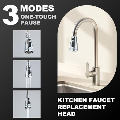 Kitchen Faucet Head Replacement Part, G1/2 (13/16" Male Thread) Pull Down Pull Out Sink Sprayer Nozzle, 3 Functions Stream Spray Pause Faucet Tip,Chrome Finish - color: Water Saving Spray Head - Chrome