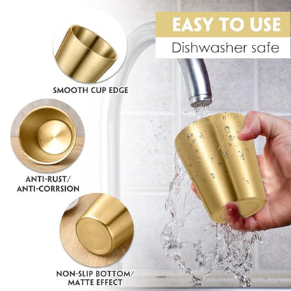 Mimorou 8 Pack Stainless Steel Insulated Cup 10 oz Metal Tumbler Double Wall Vacuum Water Glasses Camping Reusable Mugs BBQ Home Office Party Coffee(Gold) - color: Gold, size: 10 oz