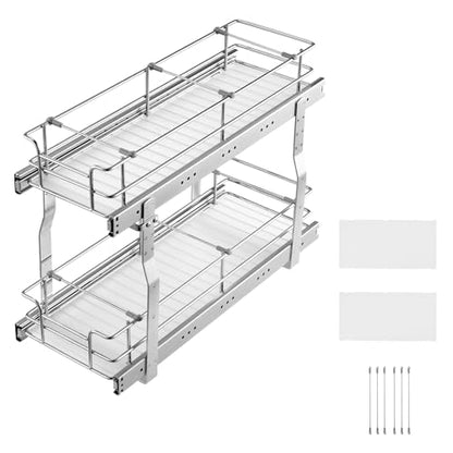VEVOR Pull Out Cabinet Organizer,8.5" W x 21" D x15.2 HHeavy Duty Slide Out Pantry Shelves, Chrome-Plated Steel Roll Out Drawers for Home, 10" Wx22 Dx19 H Inside Kitchen Cabinet, Bathroom, Under Sink - size: 8.5"W x 21"D x15.2"H