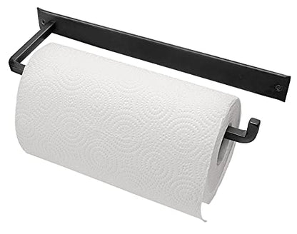 Wrought Iron Paper Towel Holder - Wall Mount Paper Towel Rack for Kitchen, Rustic Wall Mount Holder for Farmhouse Style Homes & Vintage Houses, Black, 13.7 x 4.5 x 1.5 Inches