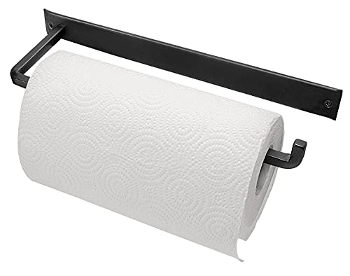 Wrought Iron Paper Towel Holder - Wall Mount Paper Towel Rack for Kitchen, Rustic Wall Mount Holder for Farmhouse Style Homes & Vintage Houses, Black, 13.7 x 4.5 x 1.5 Inches