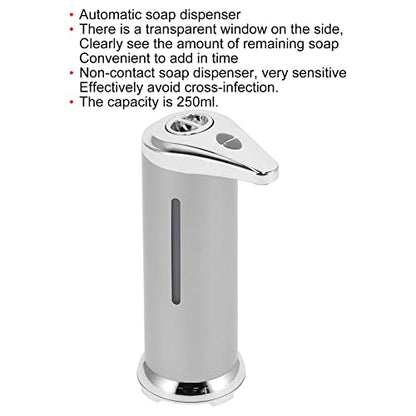 250ML Touchless Soap Dispenser Automatic Liquid Hand Soap Dispenser (Silver) | silver abs automatic soap dispenser with pir sensor 250ml waterproof touchless operation for kitchen bathroom hotel school - color: Silver