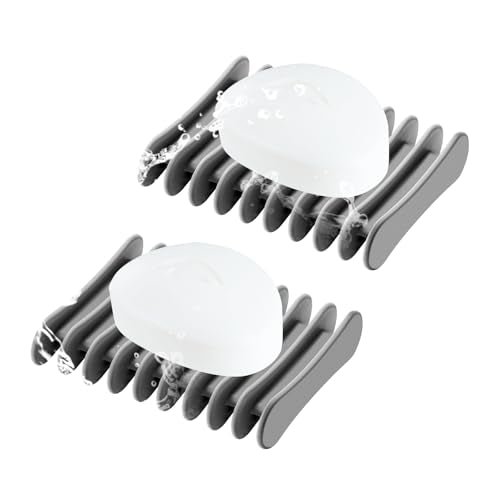 2 Pcs Self Draining Silicone Soap Holder - Waterfall Design Soap Dishes for Bathroom, Keeps Soap Bars Dry & Clean, Grey - color: Grey
