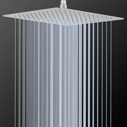 12 Inch Rain Shower Head, 12" Square Rainfall & High Pressure Stainless Steel Bath Shower Head, 1/16" Ultra Thin, Waterfall Full Body Coverage with Silicone Nozzle, Polished Chrome - color: Brushed Nickel, size: 12 Inch