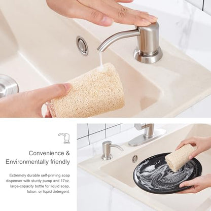 GAGALIFE Built in Sink Soap Dispenser or Lotion Dispenser for Kitchen Sink, Brushed Nickel ABS Pump Head, with 17 Ounce Large PET Soap Bottle - color: Brushed Nickel